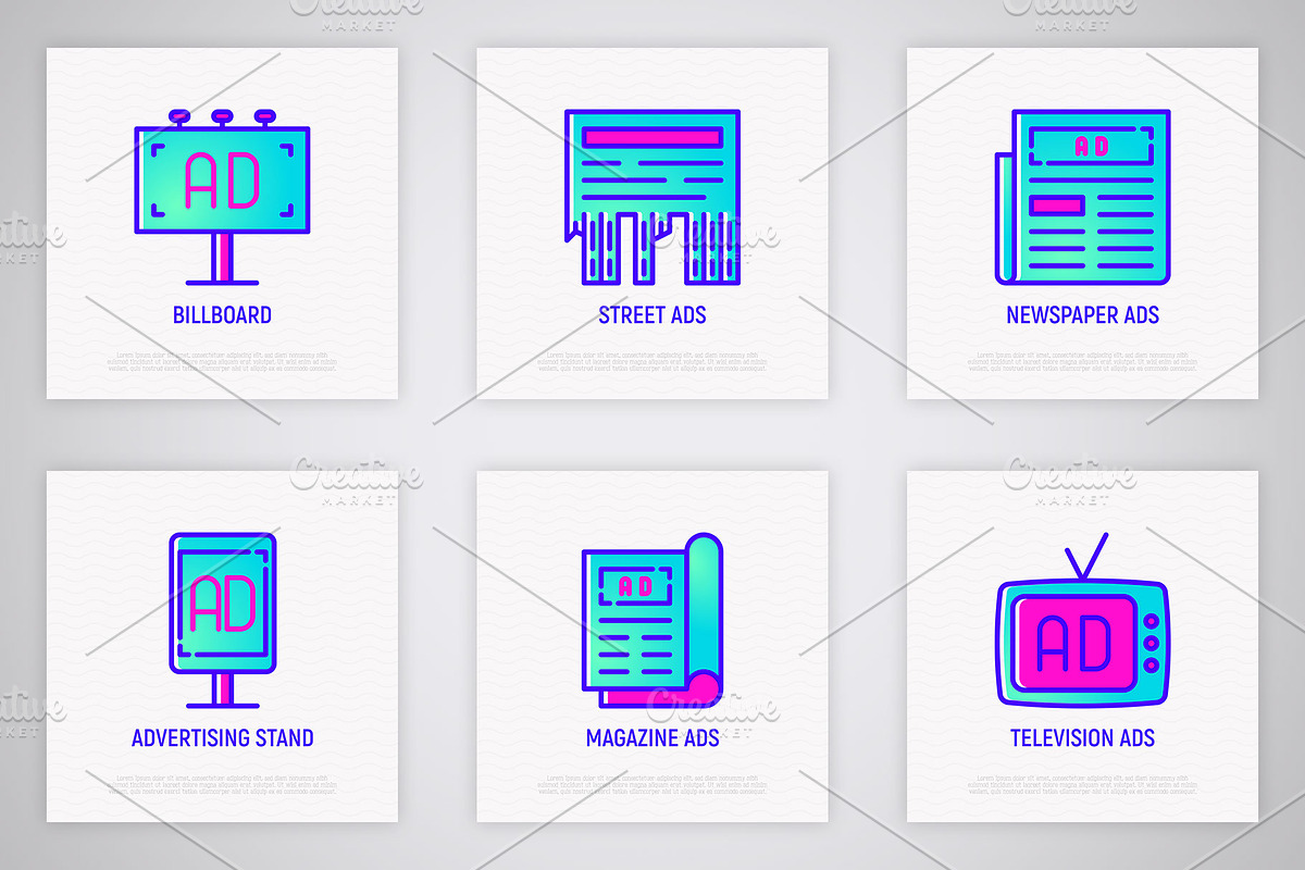 Advertising | 16 Thin Line Icons Set, an Outline Icon by Alex Blogoodf (Photo 4 of 7)