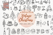 Vintage Christmas Doodle SVG bundle, a Seasonal Illustration by RimzStudio (Thumbnail 1 of 8)
