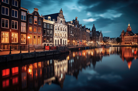 Amsterdam canal at night, Holland, N, a Photo by Iftikhar Alam