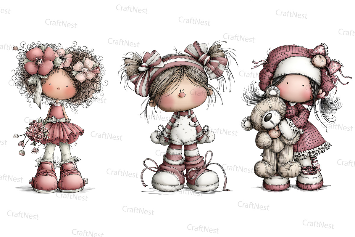 Whimsical Dolls Clipart Bundle, an Illustration by Craft Nest (Photo 2 of 8)