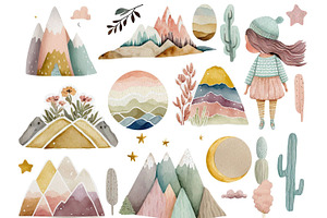 Boho Twilight Mountains Clipart