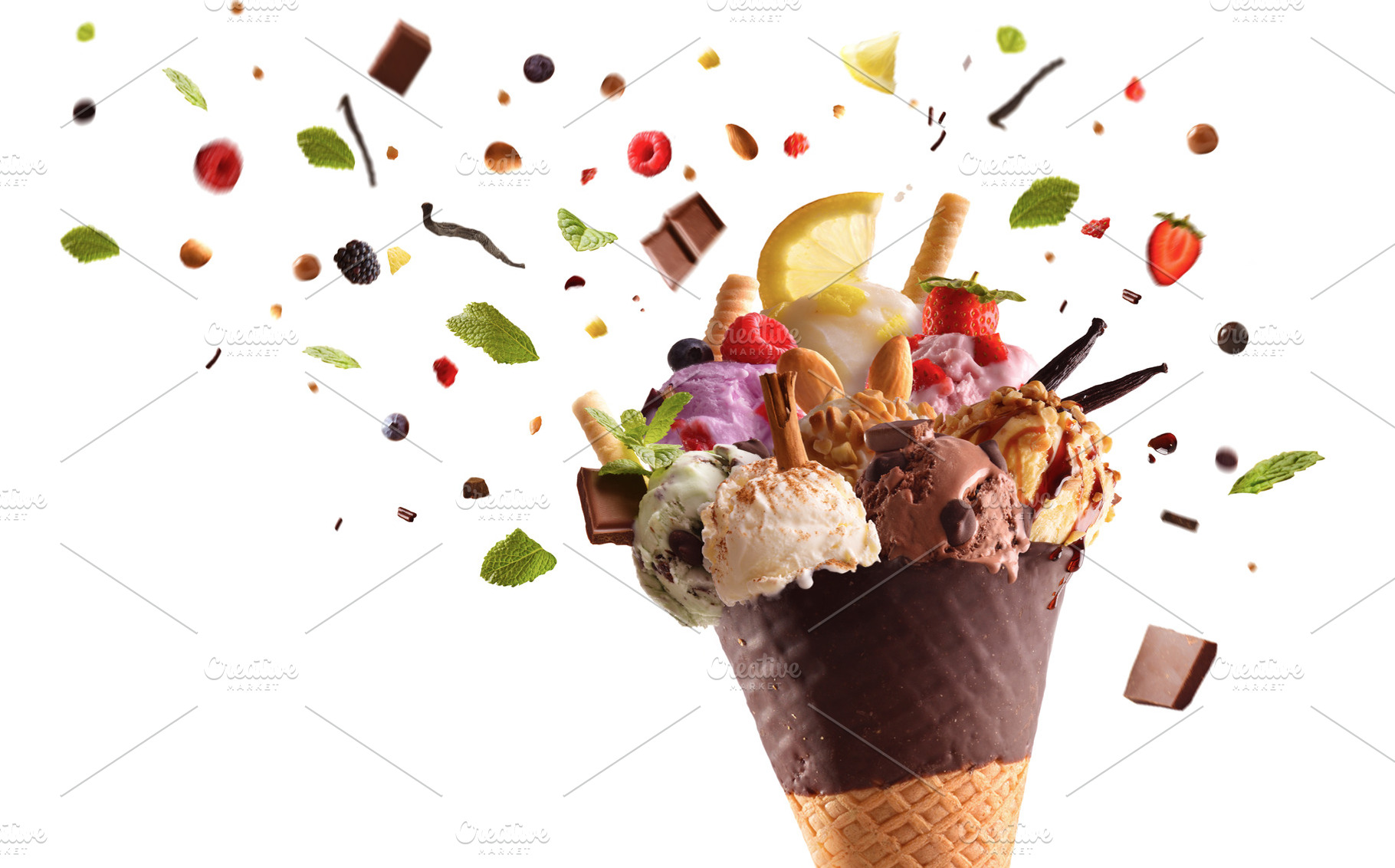 Gourmet Ice Cream Cone with Mixed Flavors, a Food & Drink Photo by Davizro's Market