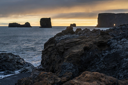 Picturesque autumn evening view to endless ocean  black volcanic, a Nature Photo by YuriyB