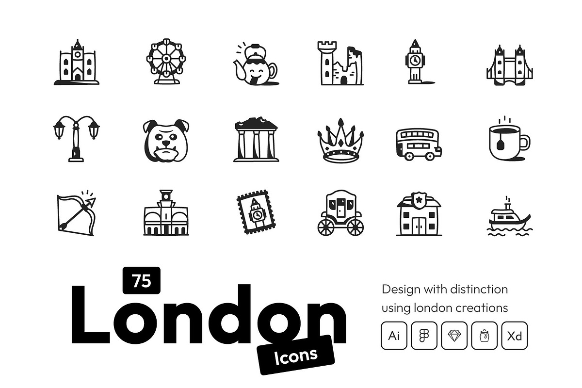 75 London Icons, an Outline Icon by Prosymbols (Photo 1 of 8)