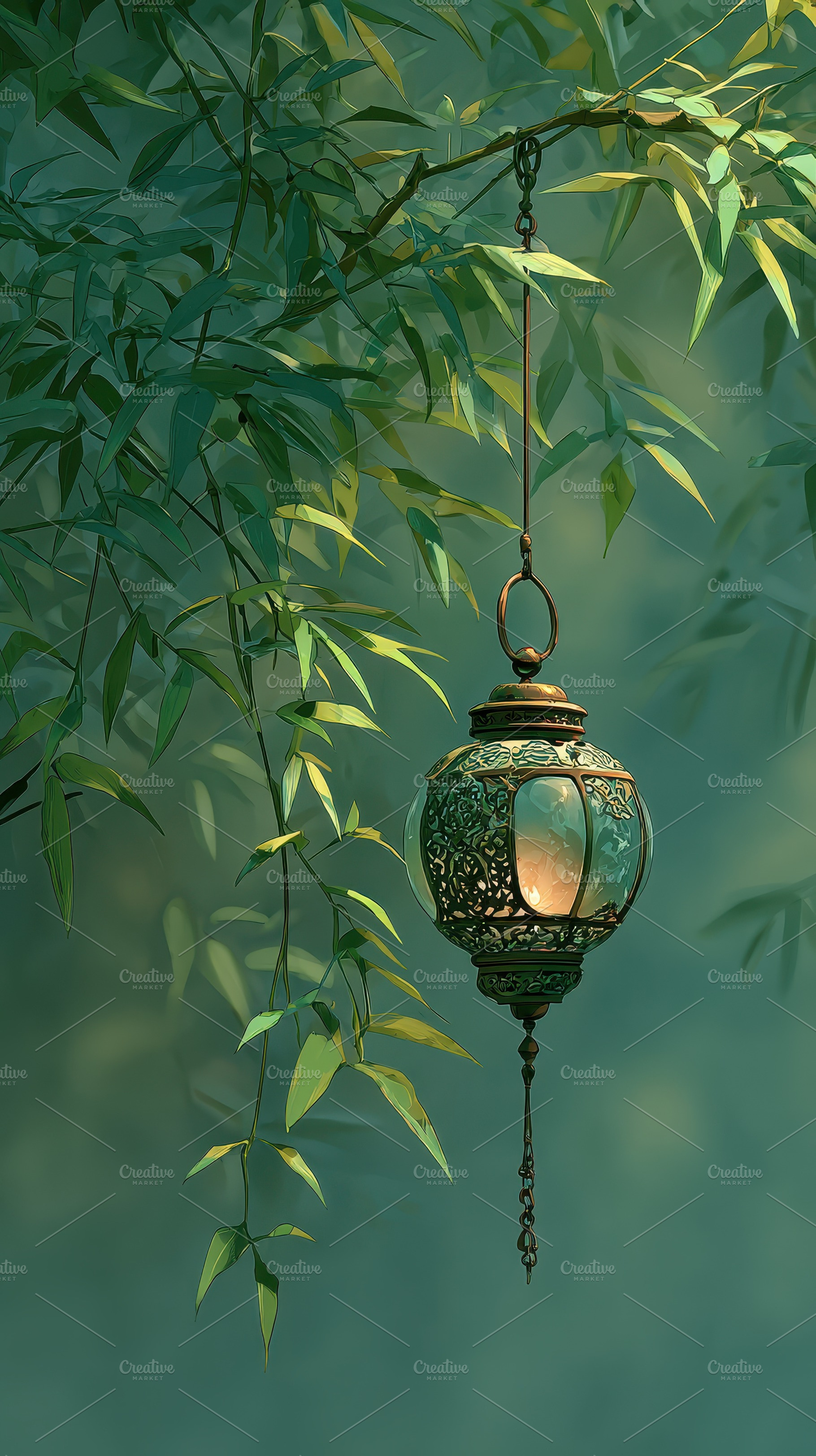 Illuminated Lantern Hanging in Bambo, a Photo by Pixeness Studio