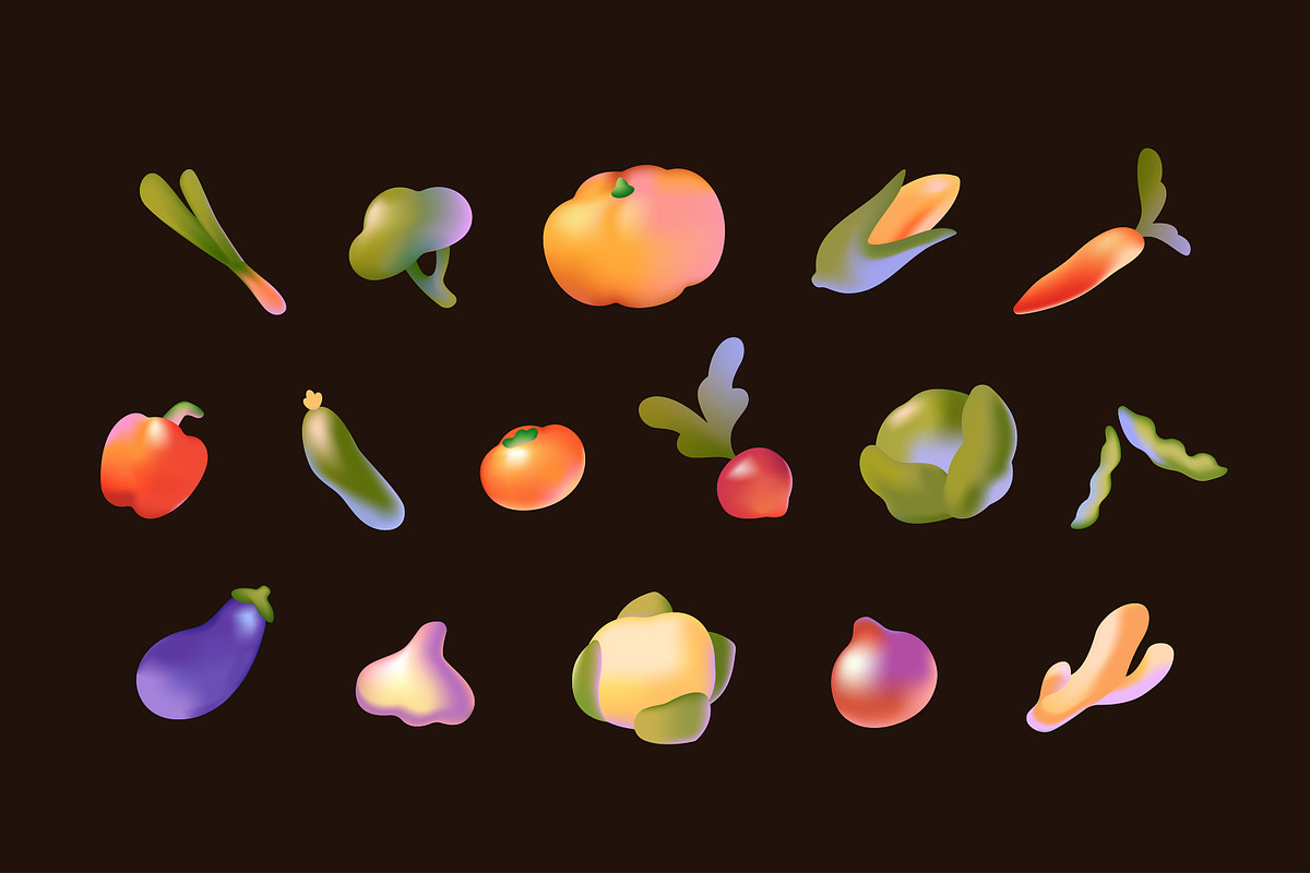 Gradient vegetables set + patterns, a Food Illustration by PaperTrident (Photo 1 of 5)