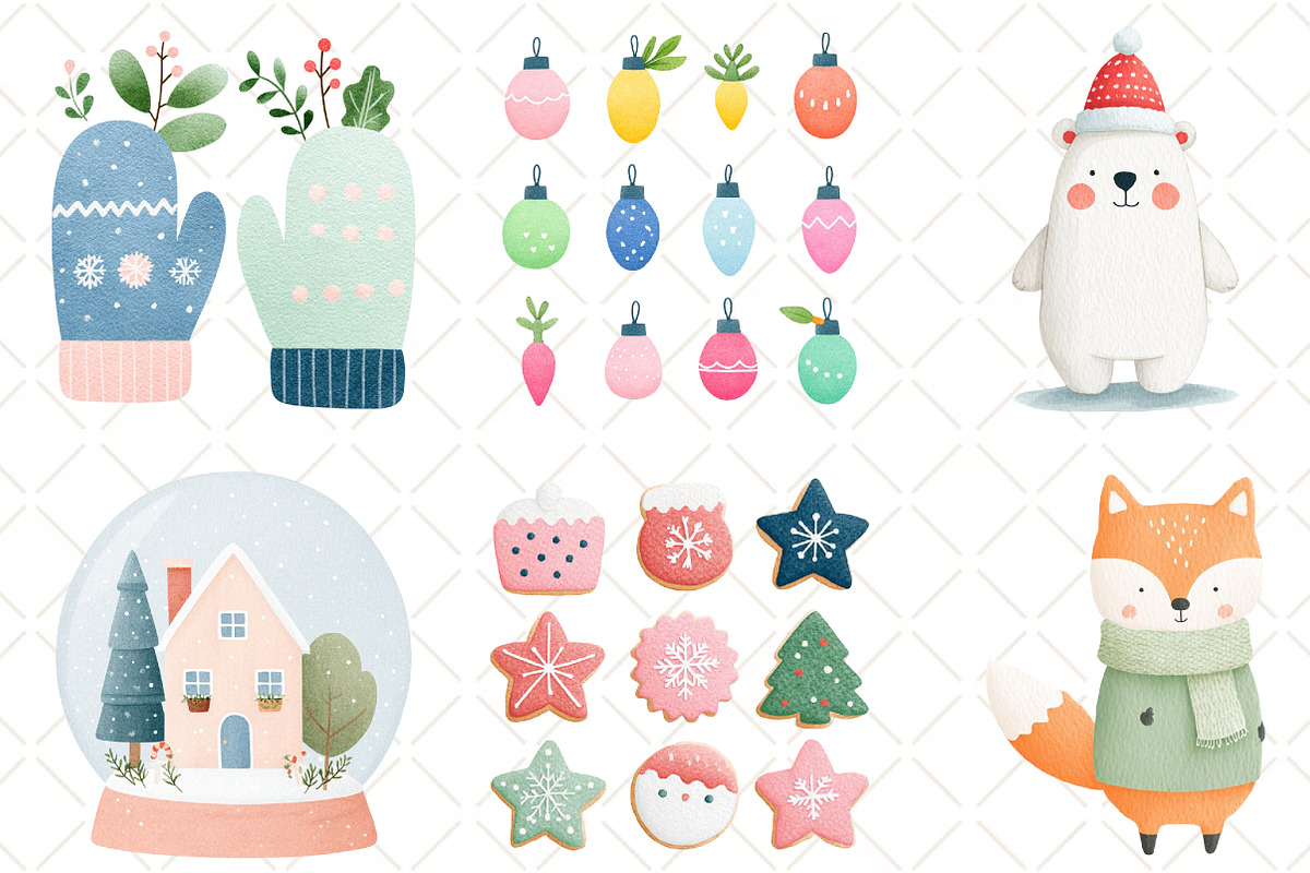 Watercolor Cute Christmas Clipart, an Illustration by Black Bird Studio (Photo 6 of 6)