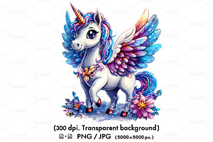Cartoon unicorn pegasus with wings., an Animal Illustration by yod67