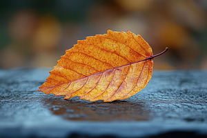Autumn leaf resting on stone surface, a Photo by Tanuart