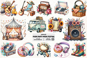 Picnic Party Music Festival Clipart, an Illustration by Pixels.Craft