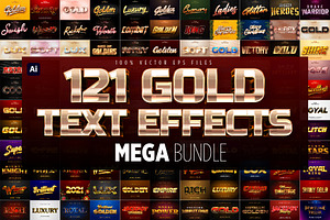 Golden Text Effect Mega Bundle, a Brushes & More by designvectx
