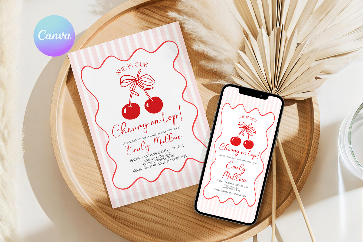 Cherry On Top Baby Shower Invitation, an Invitation Template by VeliusCreativeStudio (Photo 1 of 5)