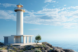 Lighthouse building with overlooking the sea, a Photo by AlyaAnd