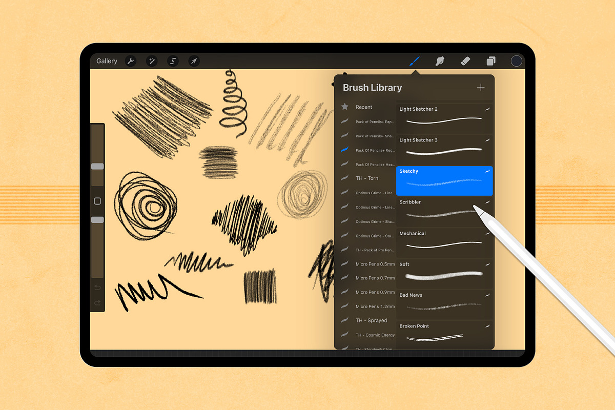 Pack of Pencils+ Procreate Brushes, a Brush Add-On by Tim Hankins Design (Photo 2 of 6)