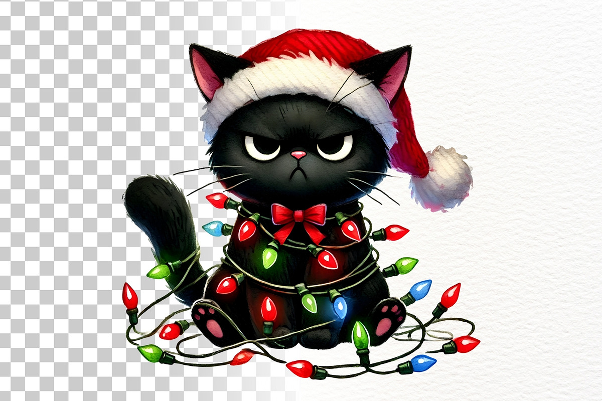Cat Wrapped in Christmas Lights PNG, a Seasonal Illustration by Nicolle's Colorful Art (Photo 3 of 4)