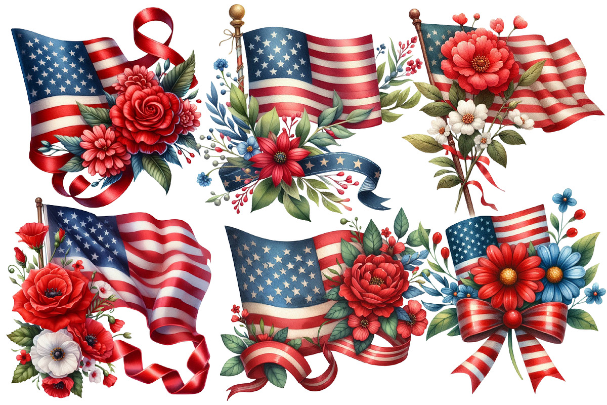 Floral American Flag Clipart, an Illustration by Designworld (Photo 2 of 5)