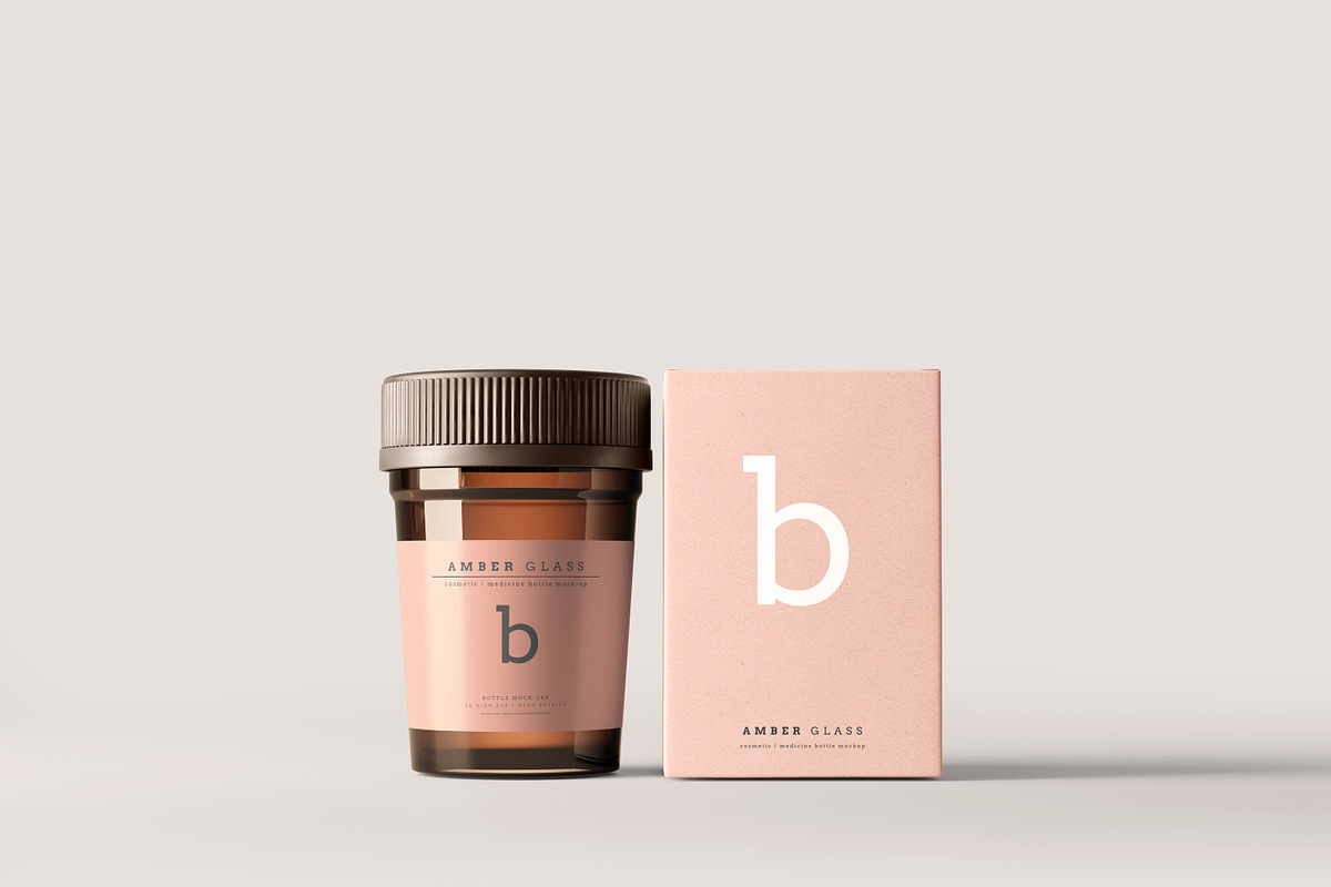 Amber Glass Pills Bottle Mockups, a Cups & Container Mockup by pmvch (Photo 3 of 20)