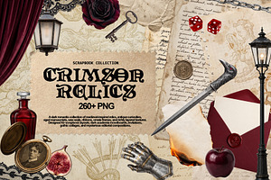 Crimson Relics Scrapbook Kit PNG, an Object Graphic by DreamoraArt
