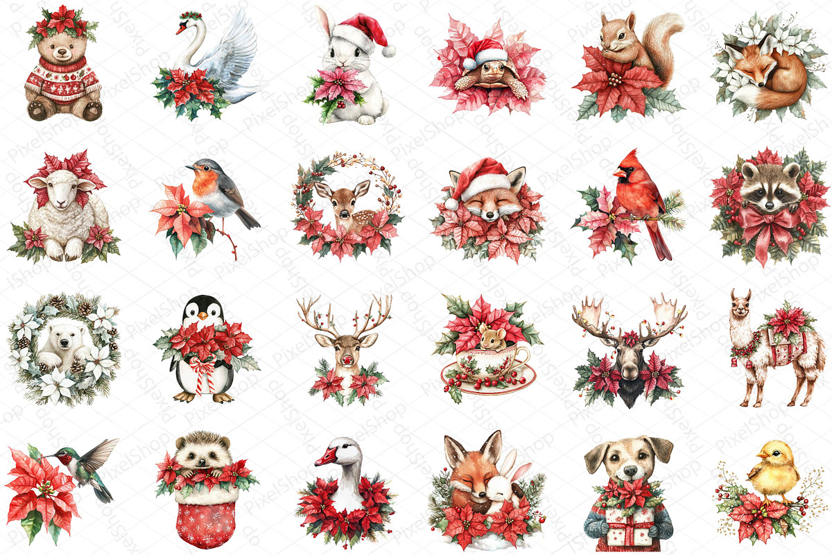 Christmas Animals and Poinsettia Bun, an Illustration by DreamPrint404 (Photo 2 of 5)