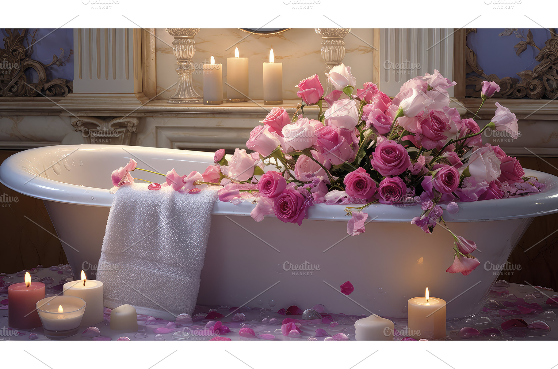 spa bath with flowers ai generated, a Beauty & Fashion Photo by pikepicture