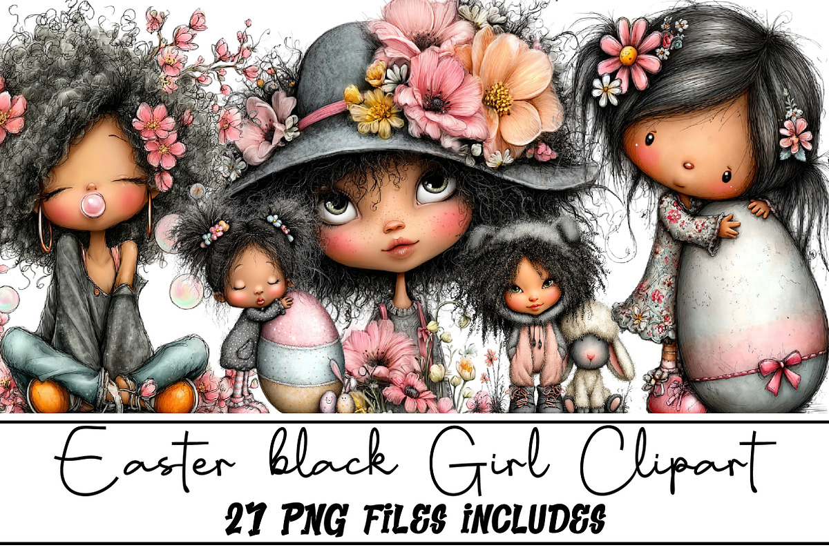 Easter black Girl Clipart, an Illustration by DreamArtGraphic (Photo 1 of 5)