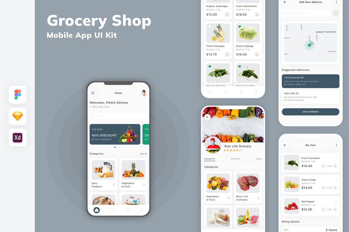 Grocery Shop Mobile App UI Kit, an UI Kit Template by uicube | Creative ...