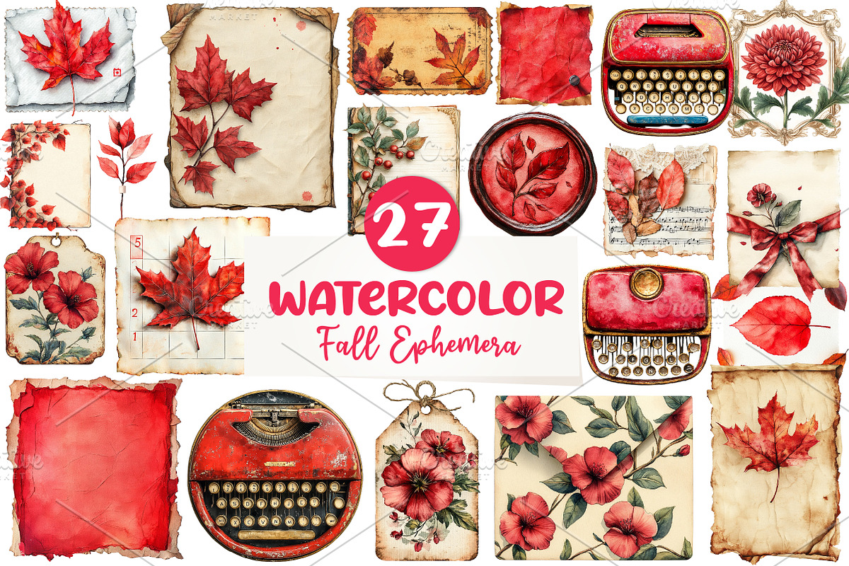 Red Vintage Fall Ephemera Clipart, an Illustration by CreationArt (Photo 1 of 5)