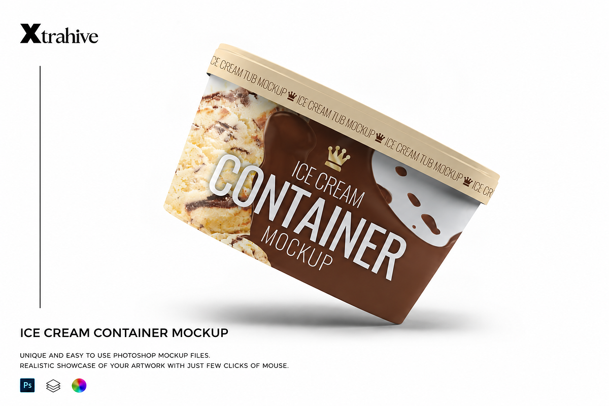 Ice Cream Container Mockup, a Packaging Mockup by Xtrahive (Photo 1 of 2)