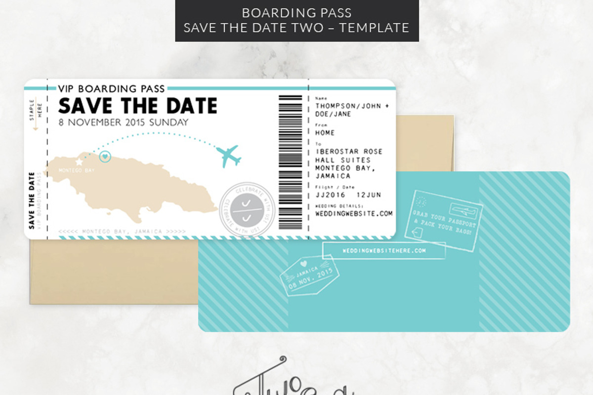 Boarding Pass Save the Date Template, an Invitation Template by Two if by Sea Studios