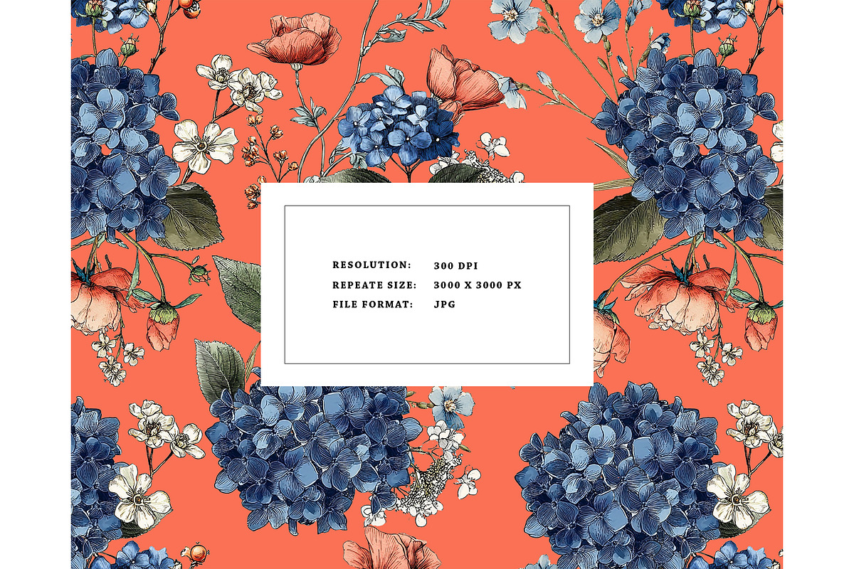 Moody hydrangea botanical pattern, a Pattern Graphic by Milatoo (Photo 6 of 8)