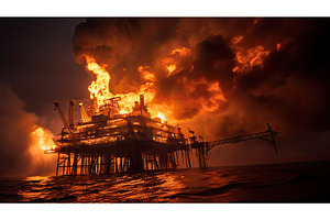scene oil rig fire ai generated, a Background Photo by pikepicture