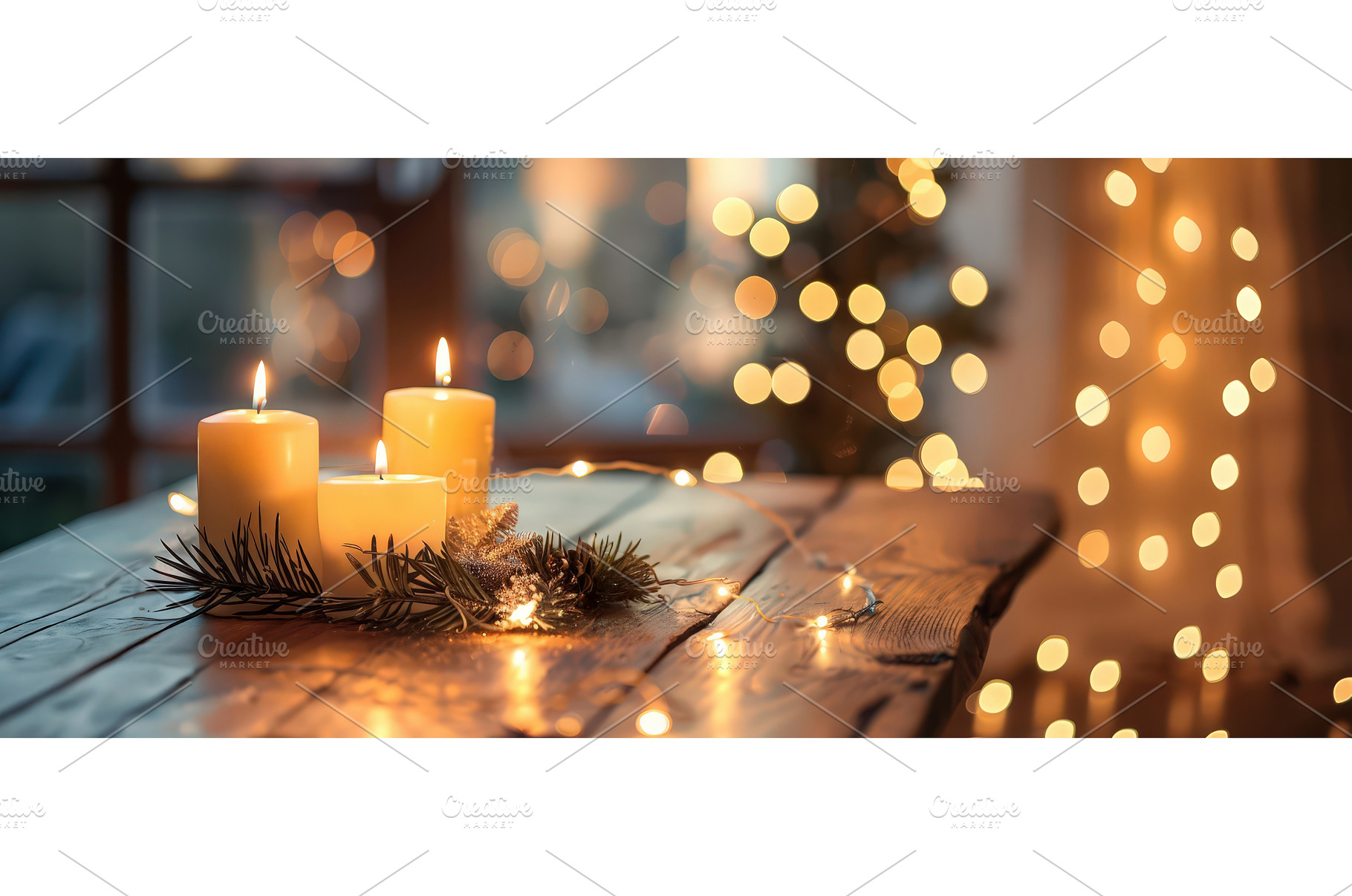 Warm holiday candles on rustic, a Holiday Photo by piter.goskov