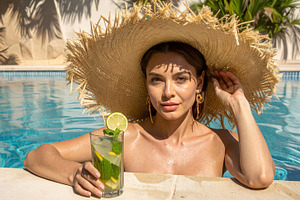 Woman Relaxing in Pool with Fresh Cocktail, a Sports & Recreation Photo by Davizro's Market