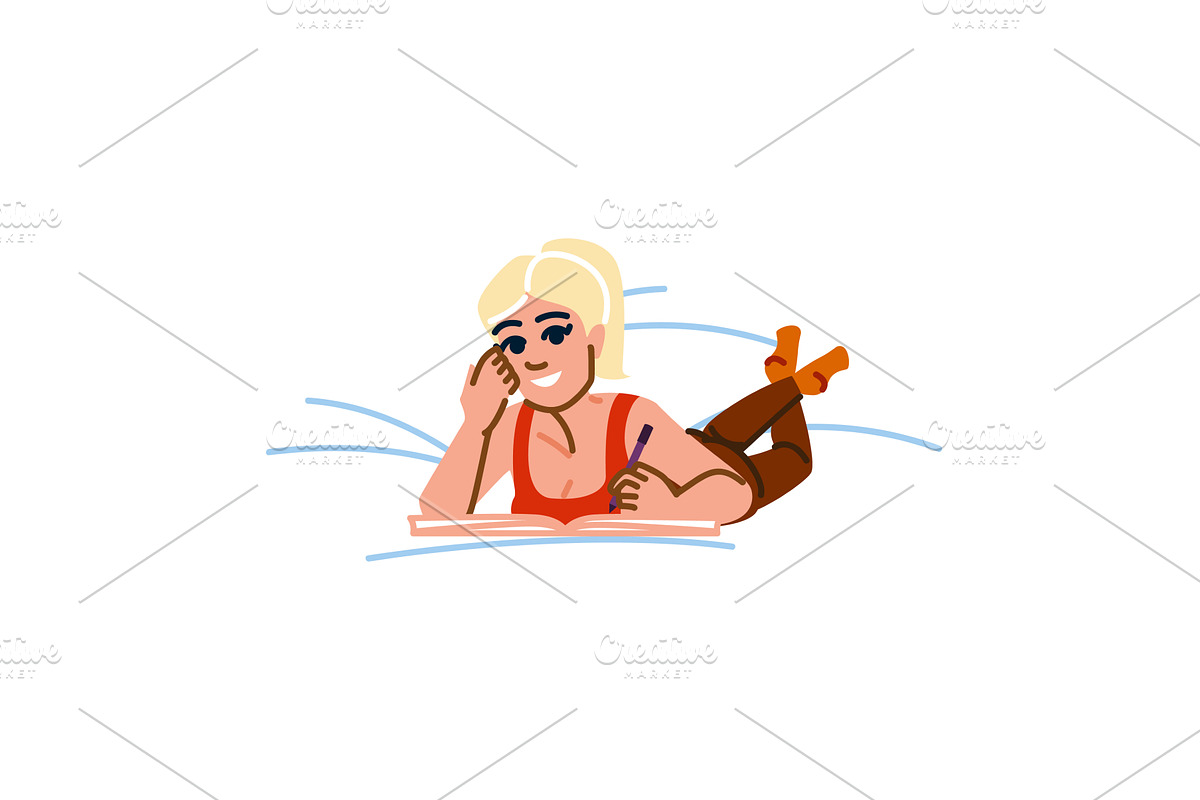 Young woman lying on bed and writing, an Education Illustration by pikepicture