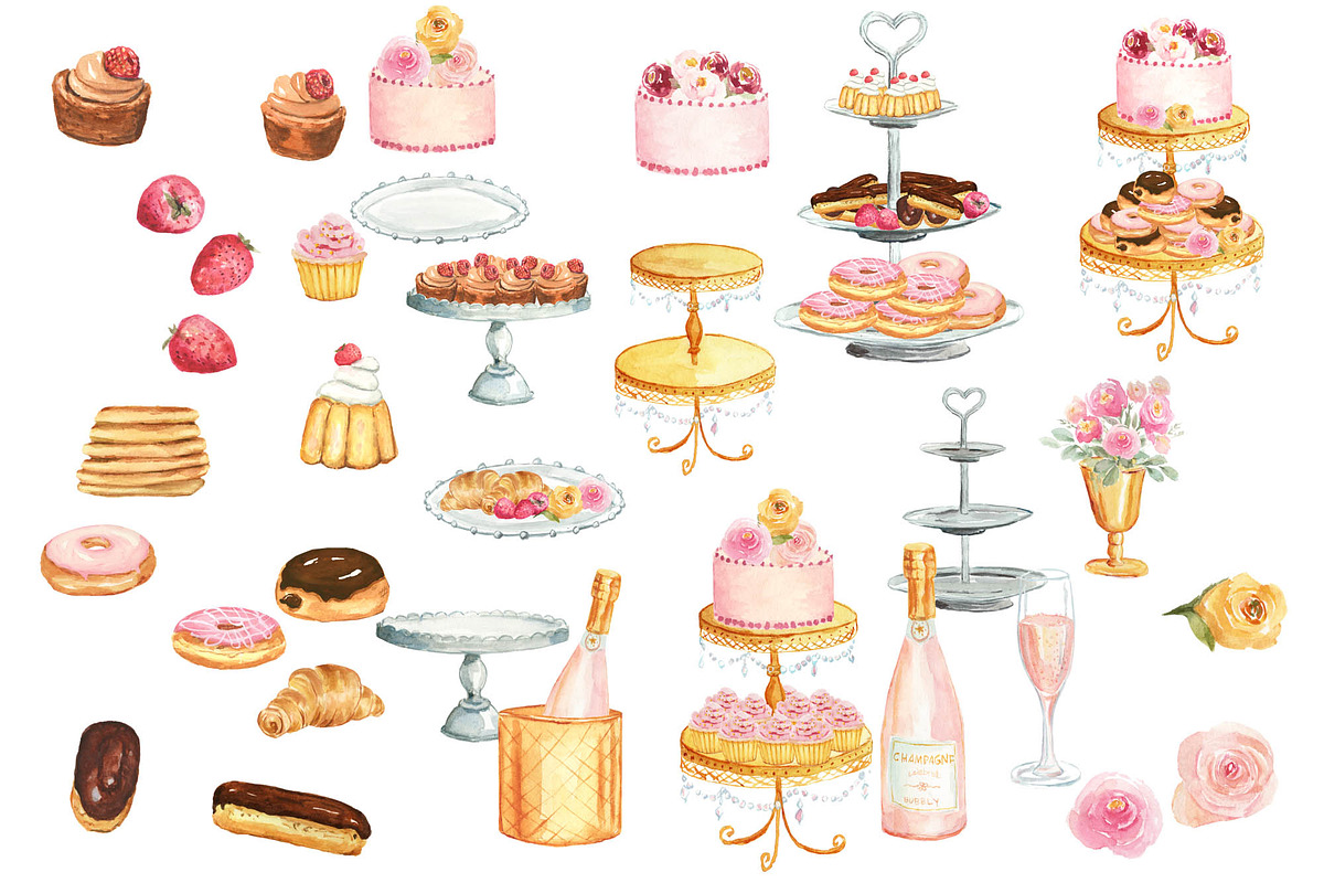 Champagne Brunch - Romantic Cafe, a Food Illustration by Graphic Blue Bird (Photo 2 of 7)