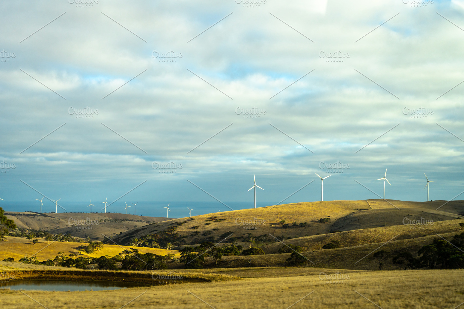 Wind turbines on hills near Cape Jervis, Australia, a Nature Photo by GoodGoods