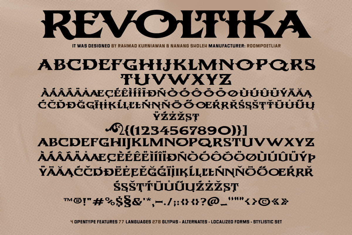 Revoltika Wide serif vintage display, a Serif Font by RMPL.std (Photo 4 of 4)
