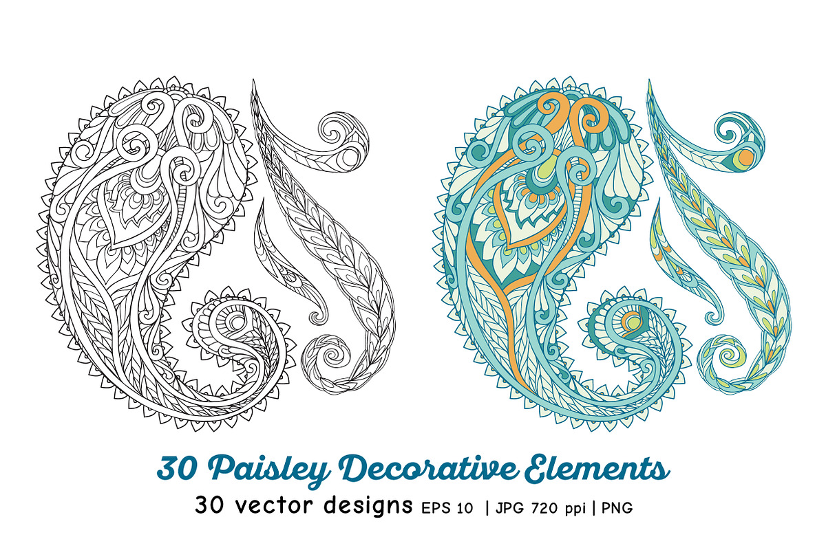 30 Paisley and Mandala Elements, a Decorative Illustration by Elen-Lane (Photo 5 of 5)