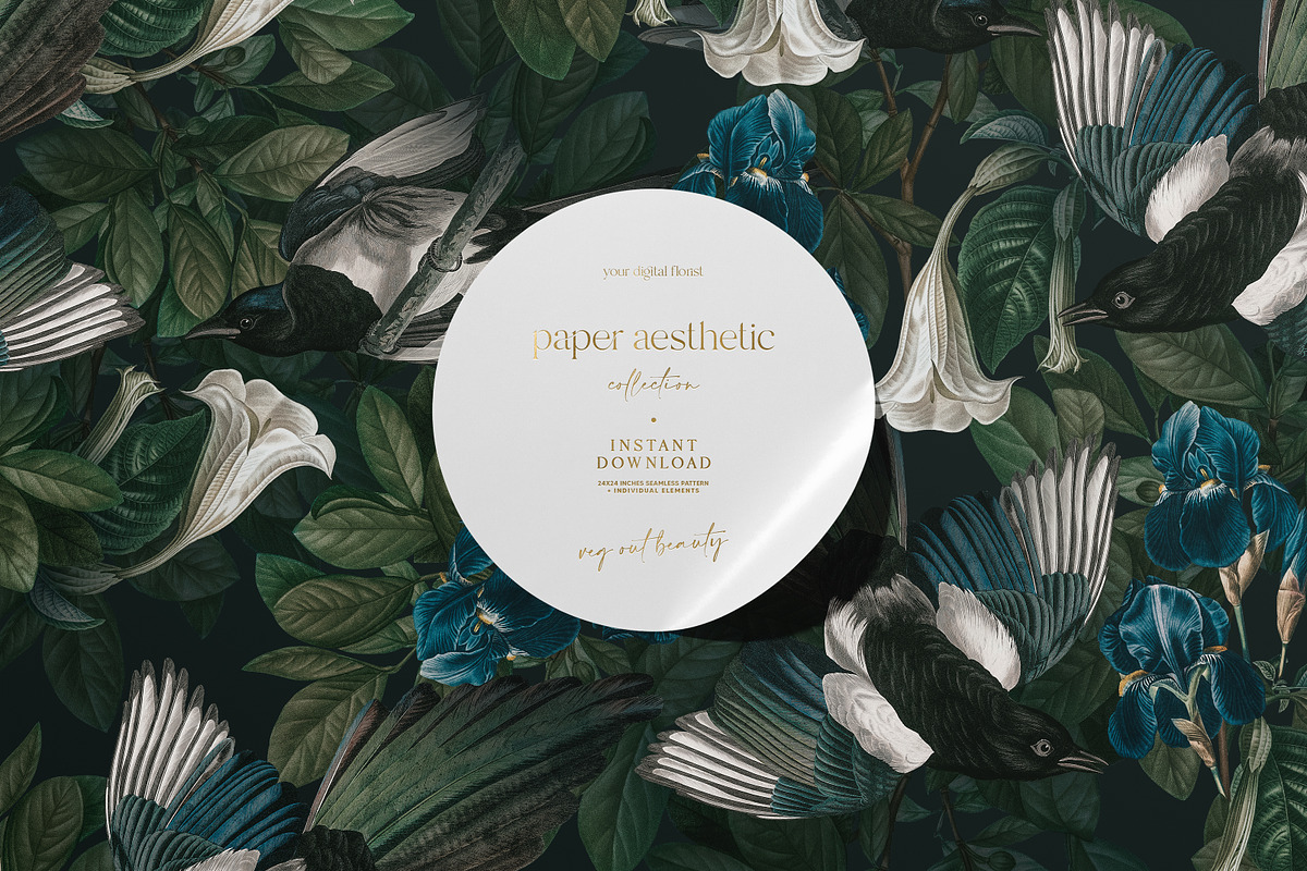 Magpie Birds Floral Pattern, a Pattern Graphic by paper aesthetic (Photo 1 of 9)
