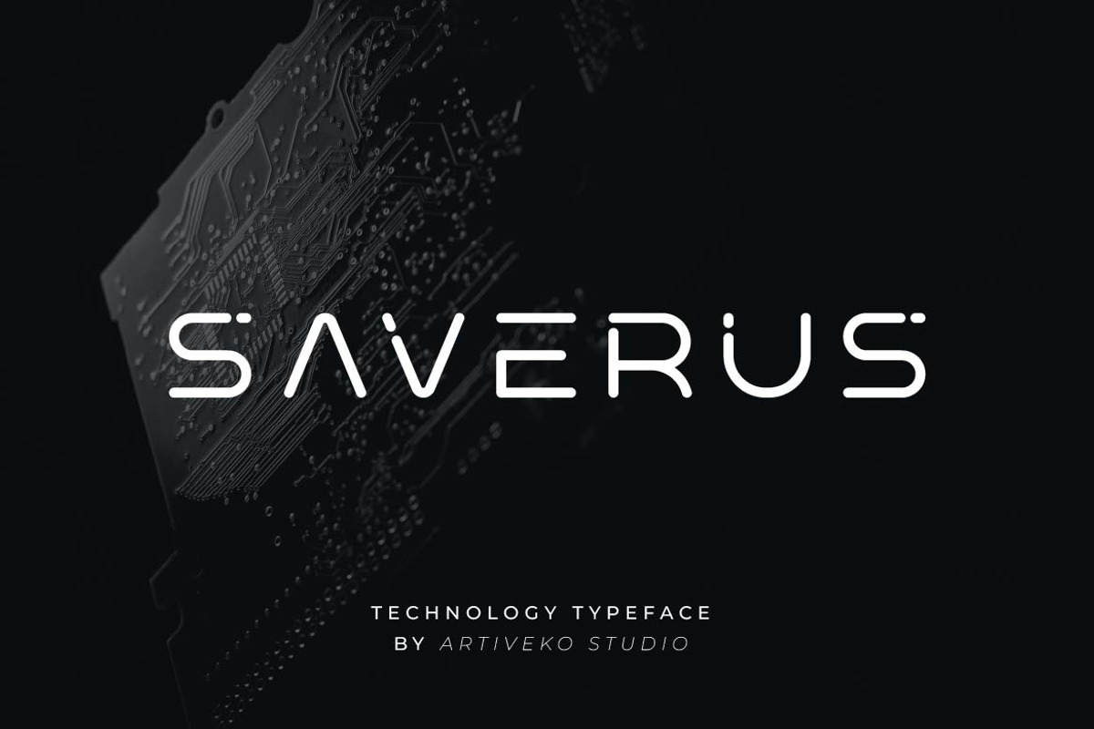 Saverus – Minimal Geometric Font, a Sans Serif Font by Artiveko (Photo 1 of 6)