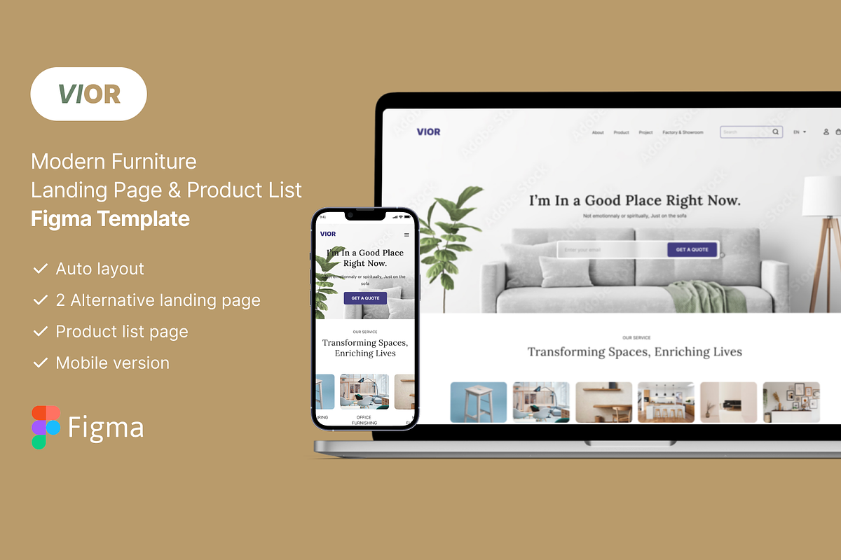 VIOR - Modern Furniture Landing Page, a Landing Page Template by herruadi (Photo 1 of 5)