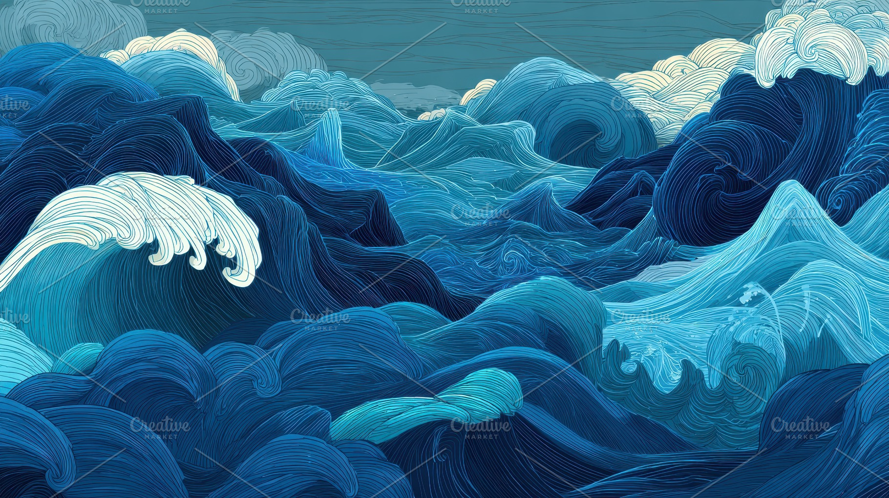 Beautiful ocean waves illustration, a Photo by Pavel_design