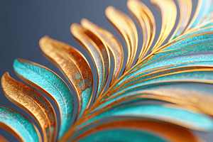 Vibrant decorative leaf in turquoise and gold, a Background Photo by AlyaAnd