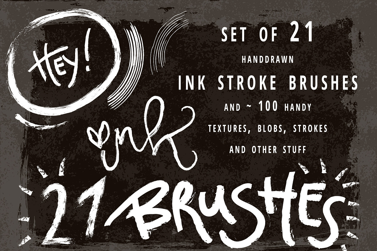 Set of 21 ink brushes for AI.