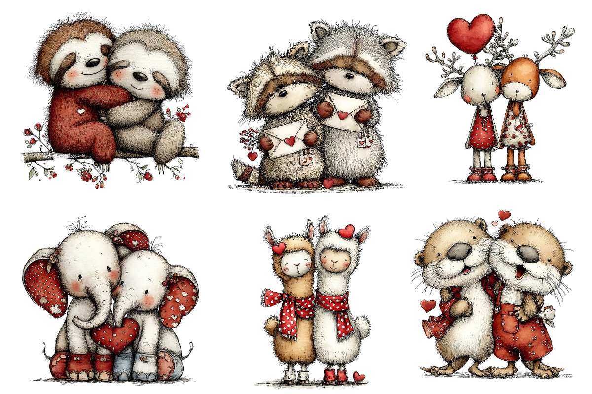 Valentine's Couple Animals Clipart, an Illustration by Dream Creation (Photo 7 of 7)
