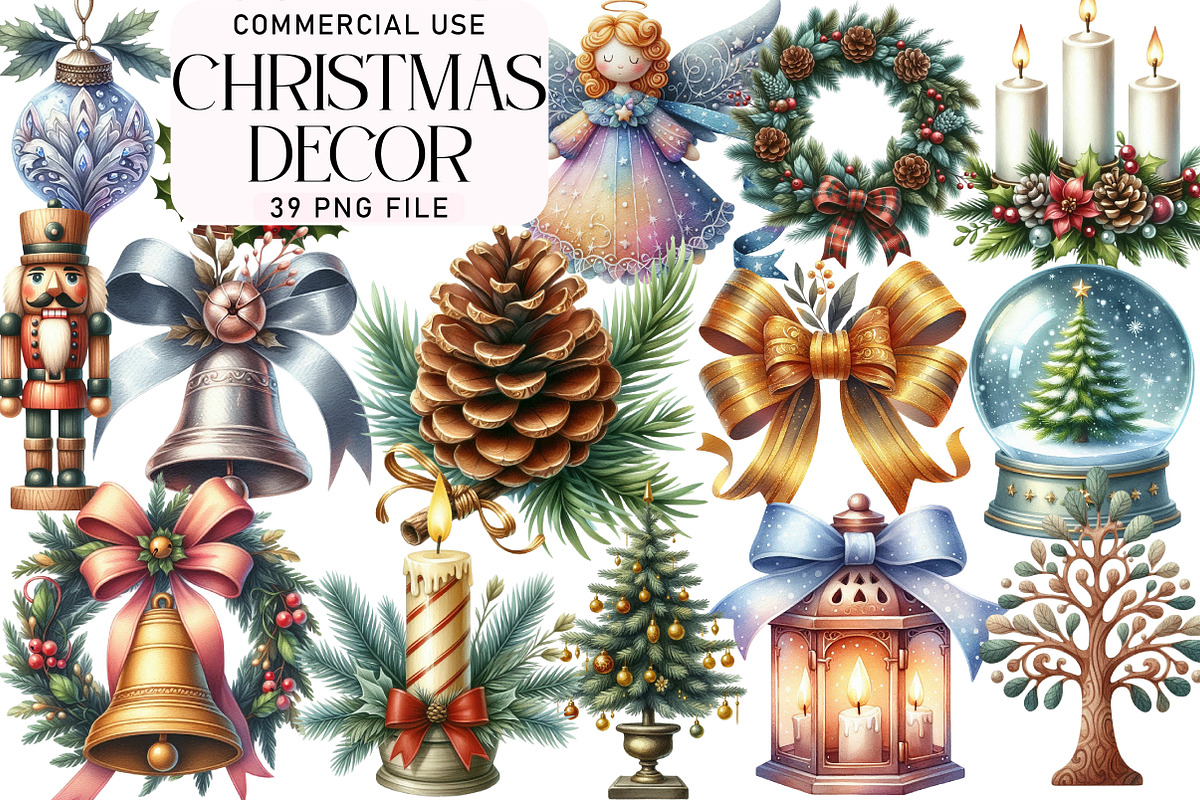 Watercolor Christmas Decor Clipart, an Illustration by Daily.Designs (Photo 1 of 5)