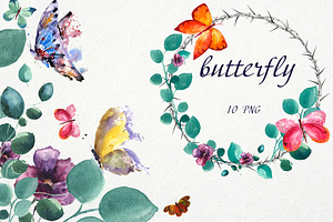 Watercolor Set. Butterfly