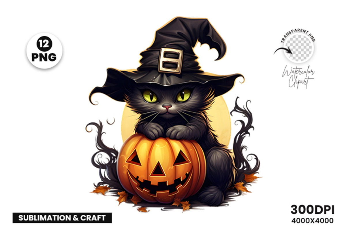 Halloween Black Cat Clipart Bundle, a Seasonal Illustration by Creative Arslan (Photo 7 of 9)
