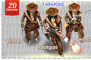 2D Cowboy With 3 Weapons Pack