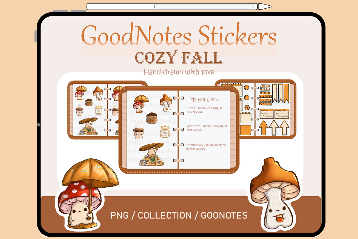 Cozy Mushroom GoodNotes Sticker Pack, a Food Illustration by Ashy's Art Studio (Photo 1 of 5)